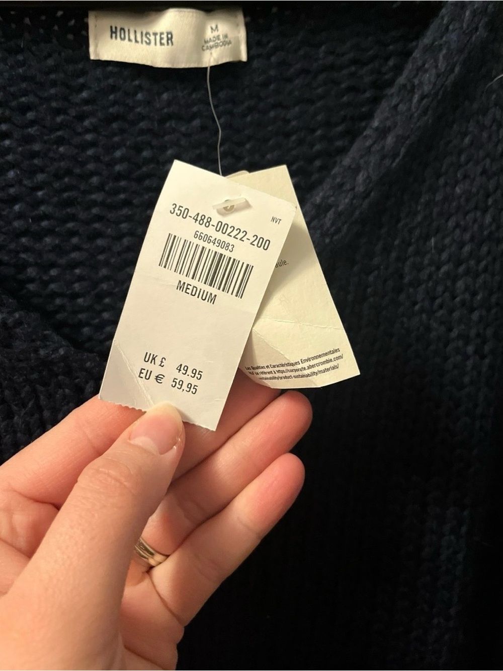 Hollister Navy V-Neck Sweater with Sleeve Ties - Picture 6 of 6